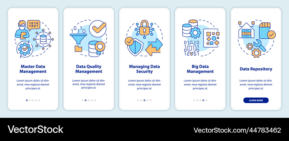 Types of data management onboarding mobile app Vector Image