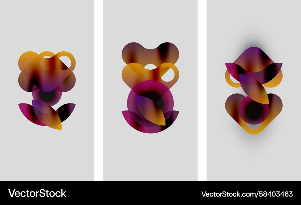 Abstract artwork three panels display overlapping Abstract artwork three panels display overlapping Vector Image
