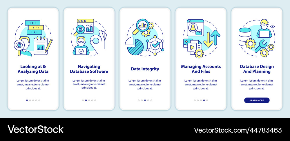 Data management skills onboarding mobile app Data management skills onboarding mobile app vector image