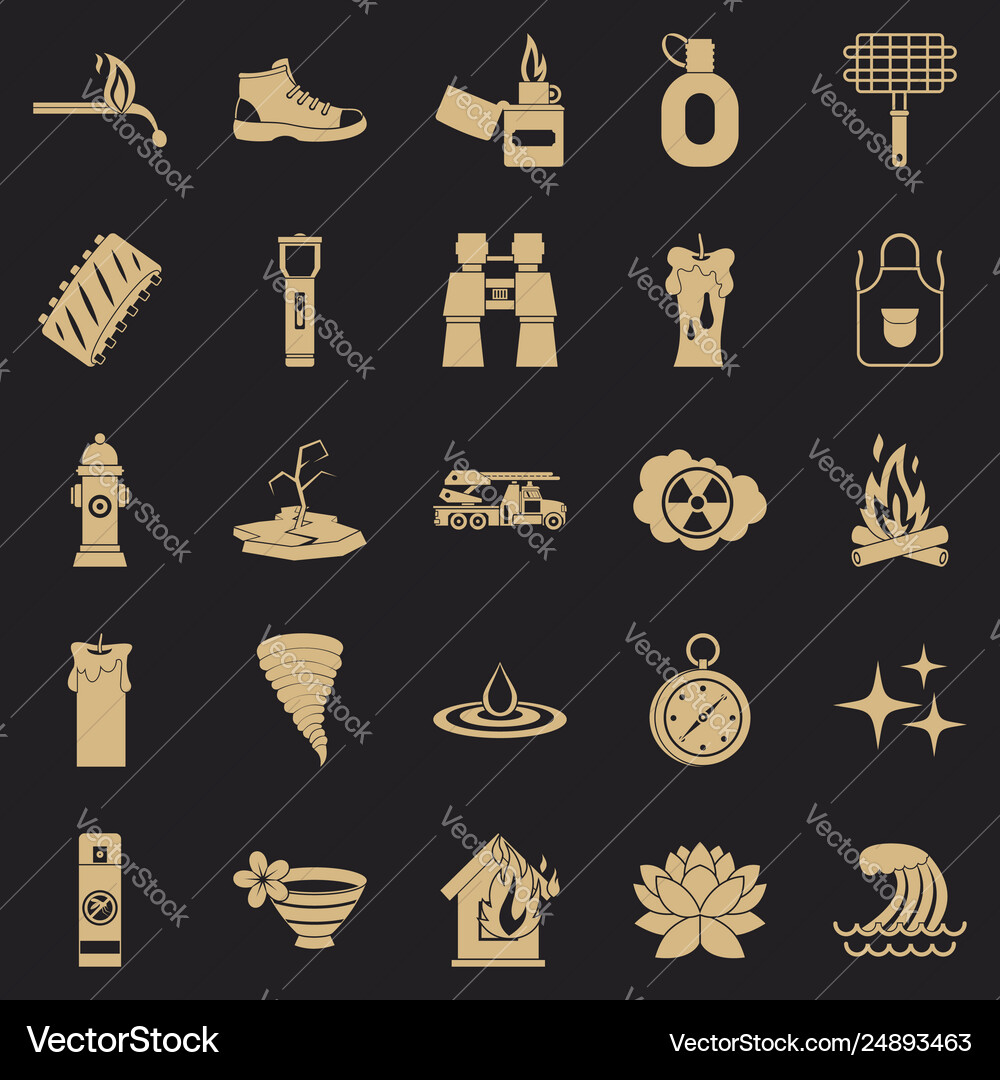 Disaster icons set simple style Disaster icons set simple style Vector Image