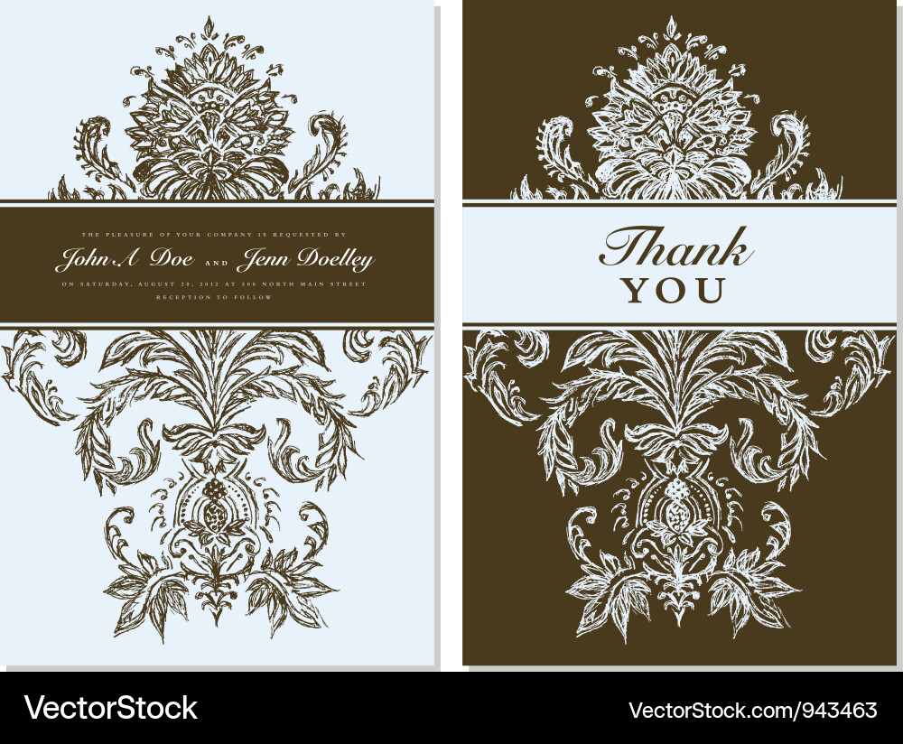 Elegant Damask Thank You Card vector image