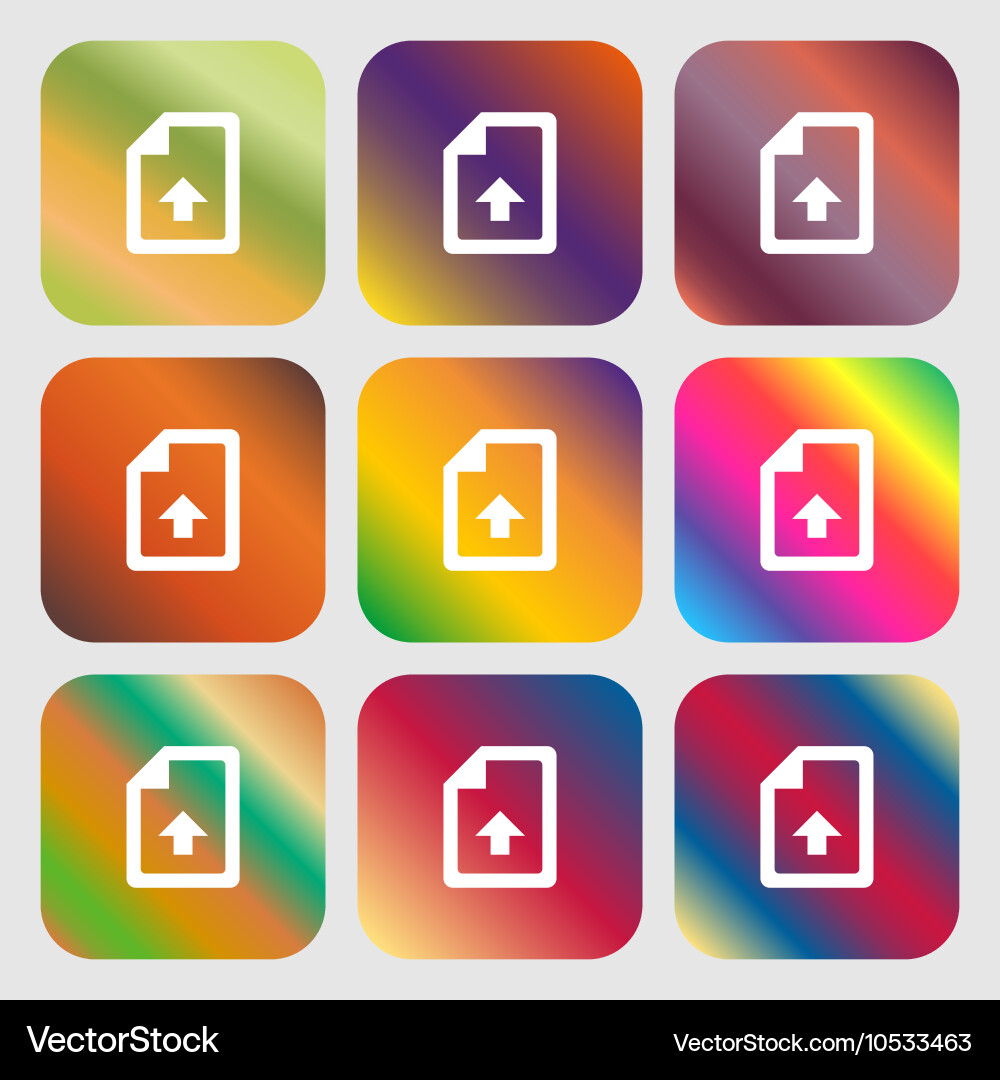 Export upload file icon nine buttons with bright vector image