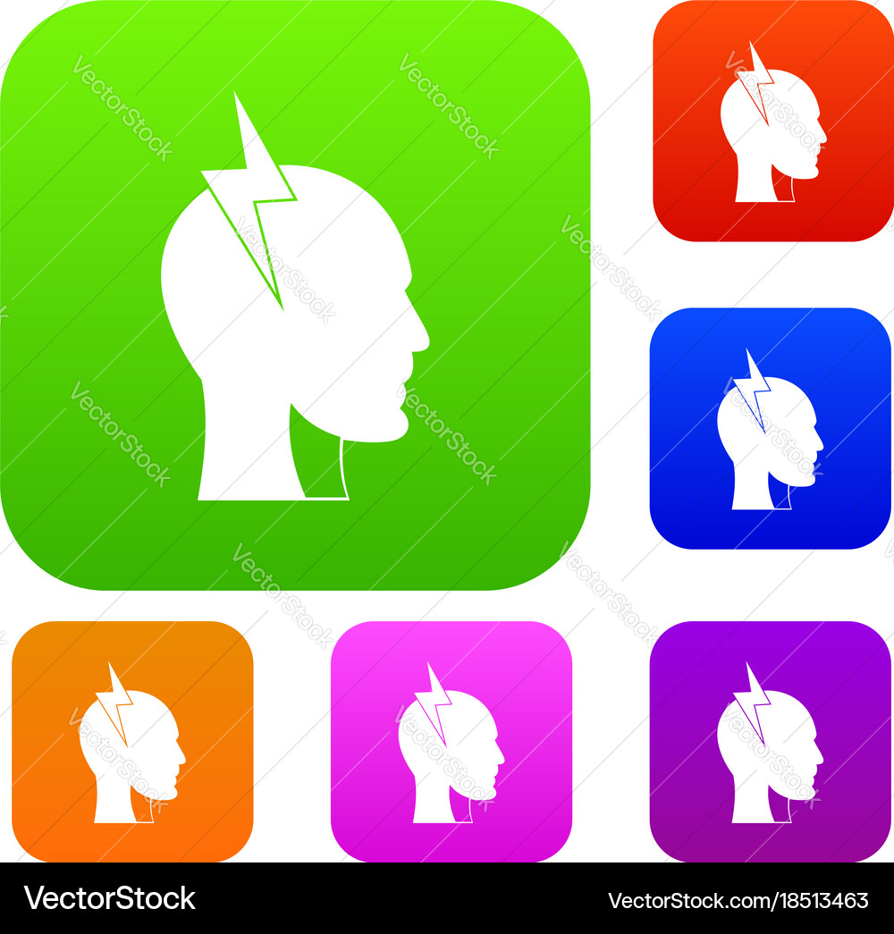 Lightning bolt inside head set color collection Vector Image