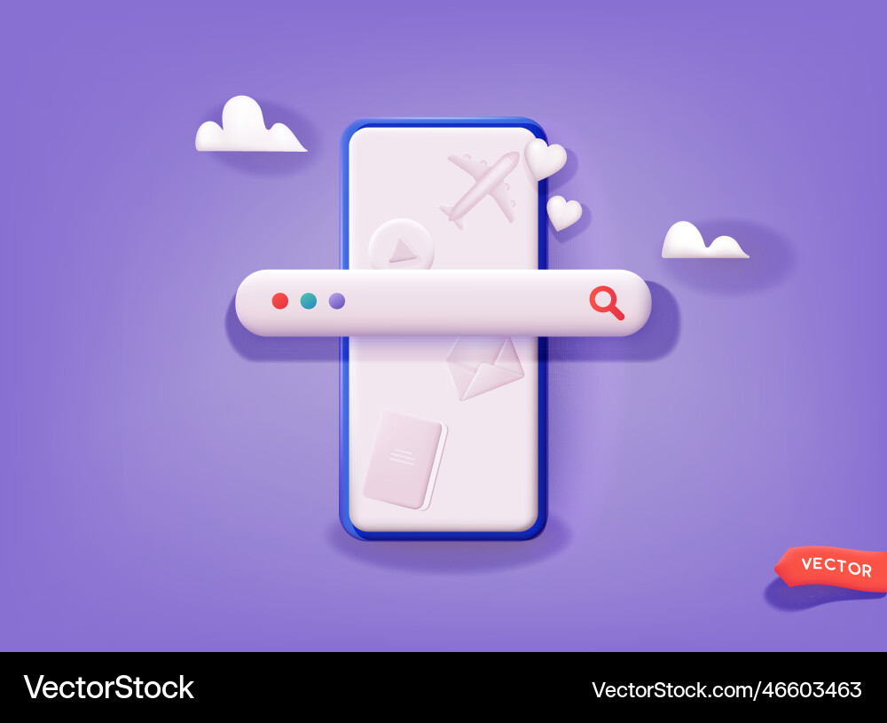 Searching on internet with smartphone 3d web Vector Image