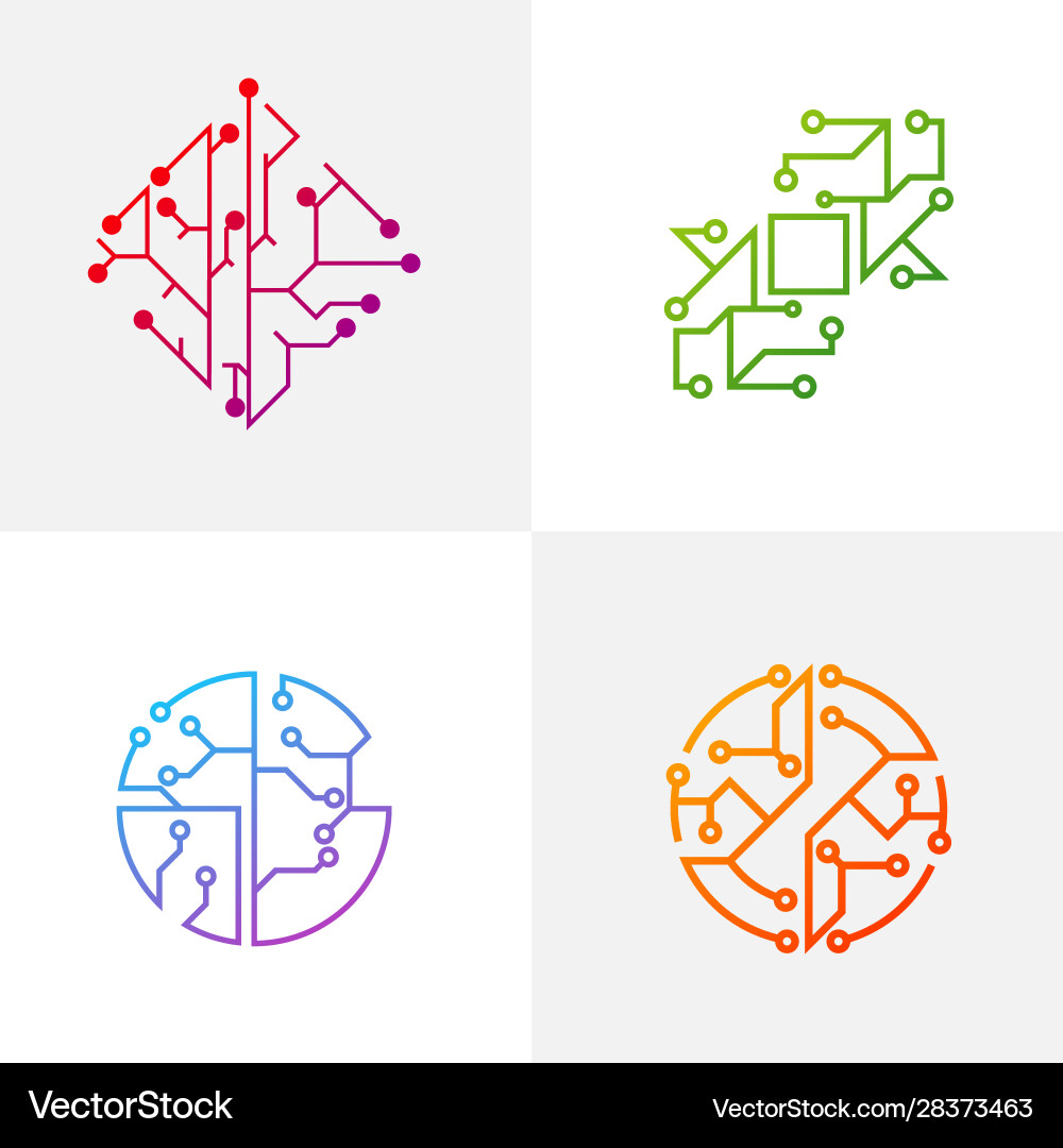 Set circuit logo design template circular vector image