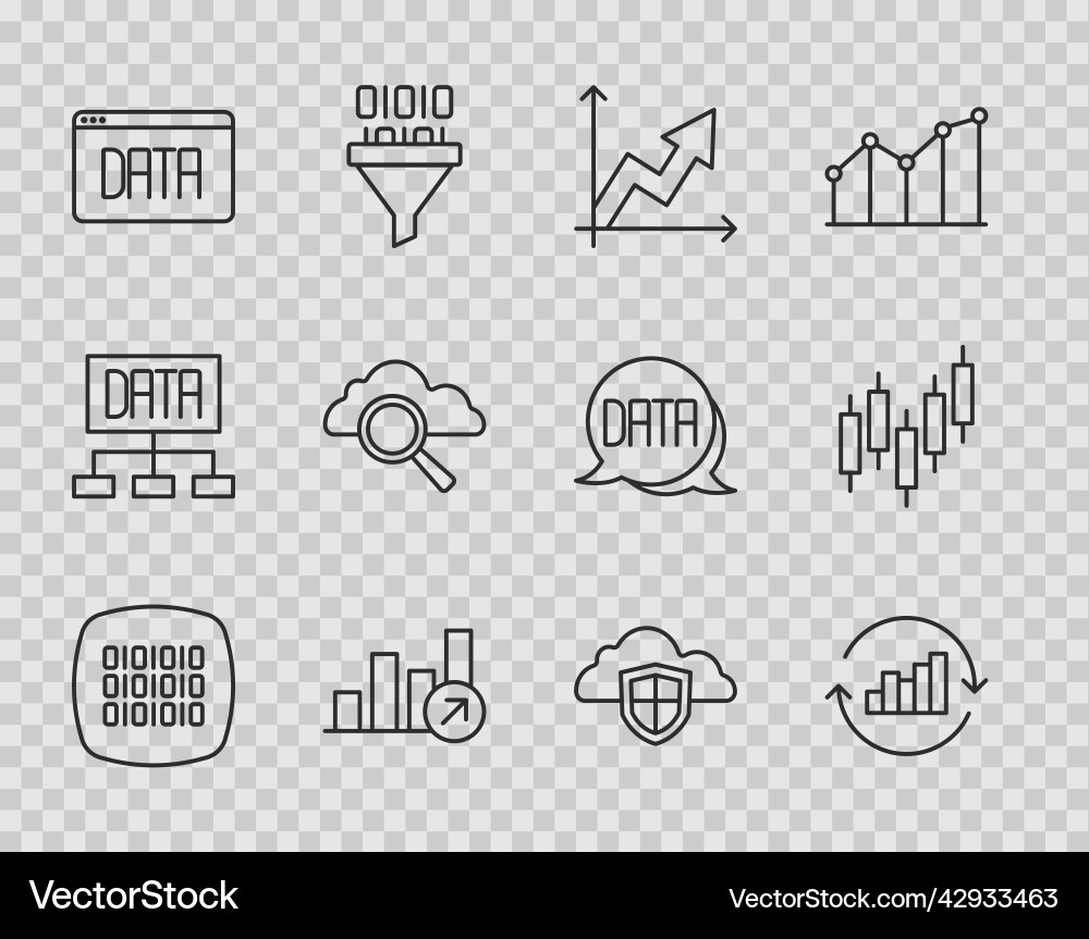 Set line binary code pie chart infographic Vector Image