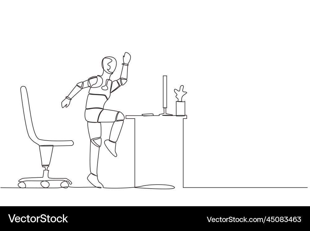 Single continuous line happy robot jumping Single continuous line happy robot jumping vector image