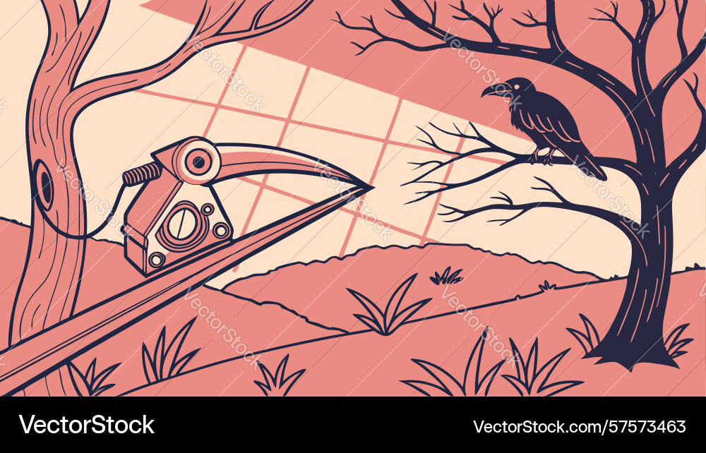 Toucan on branch in abstract landscape design vector image