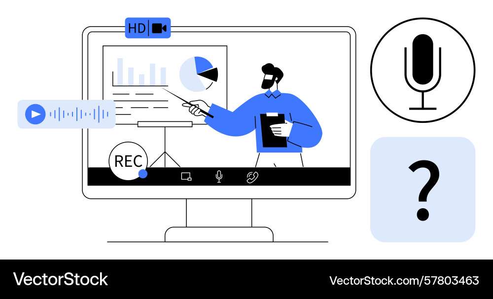 Virtual presentation with analytics on screen Virtual presentation with analytics on screen vector image
