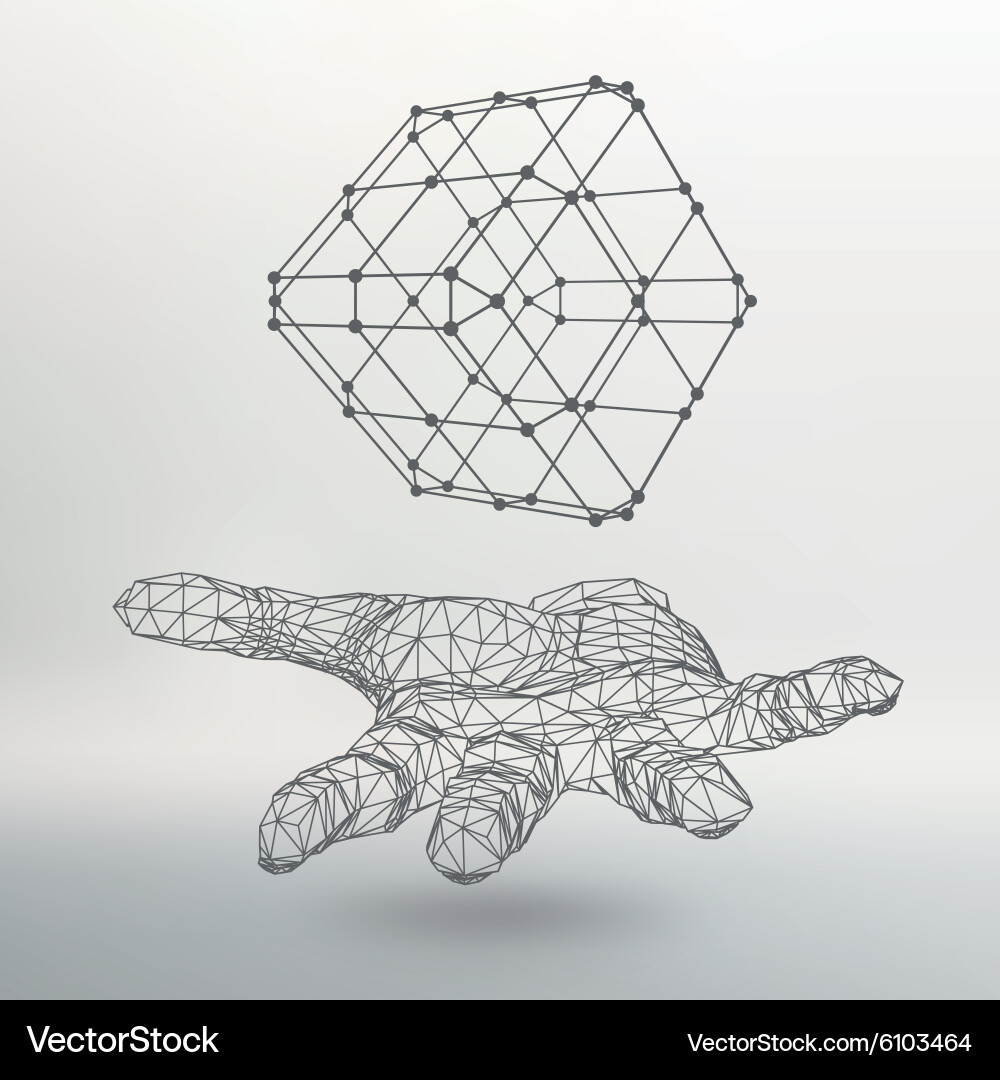 Cube of lines and dots on the arm hand vector image