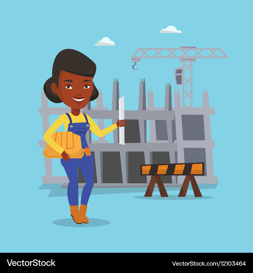 Engineer with hard hat and blueprint vector image