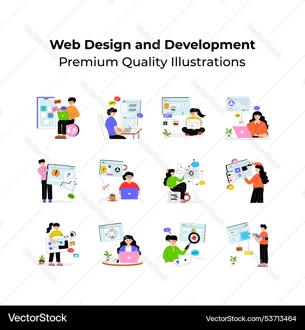 Pack of web design and development vector image