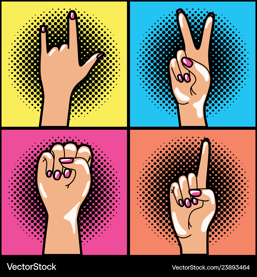 Set of hands expressing pop art style Set of hands expressing pop art style Vector Image