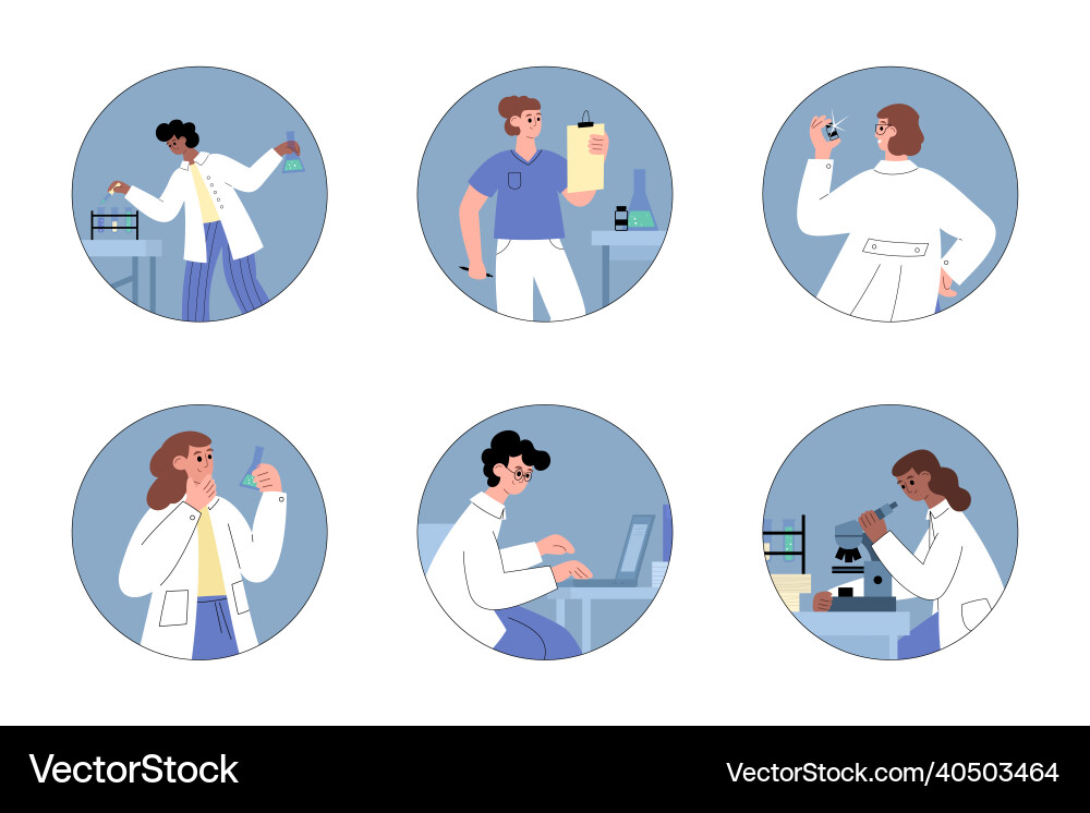 Set of round compositions with laboratory Set of round compositions with laboratory Vector Image