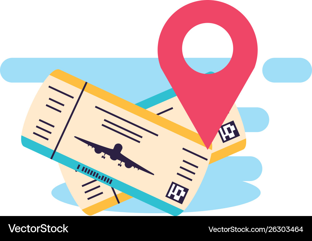 Ticket flight document with pin location Ticket flight document with pin location Vector Image