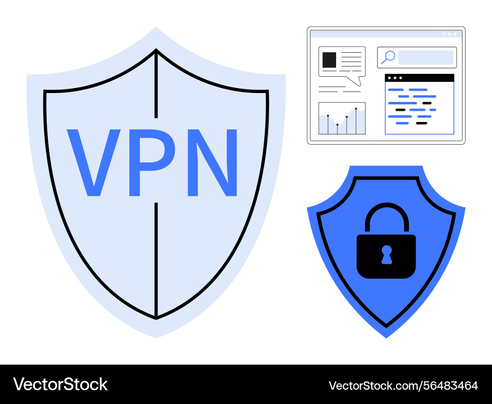 Vpn and secure web browsing concept with shields Vpn and secure web browsing concept with shields vector image