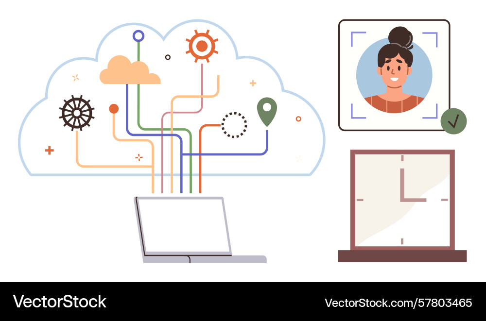 Cloud computing concept with data flow user Cloud computing concept with data flow user vector image