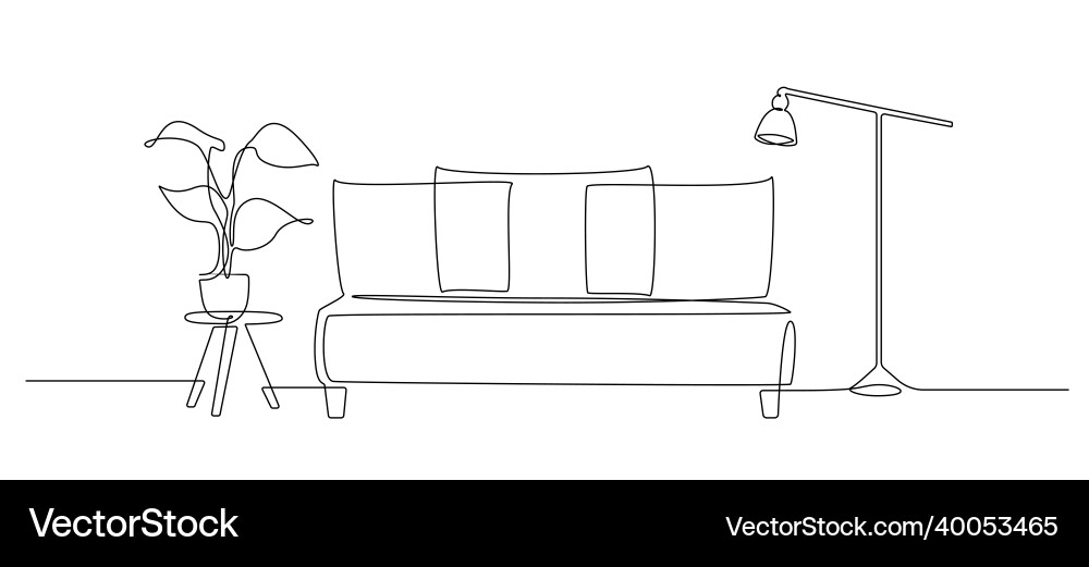 Continuous Line Sofa & Lamp vector image