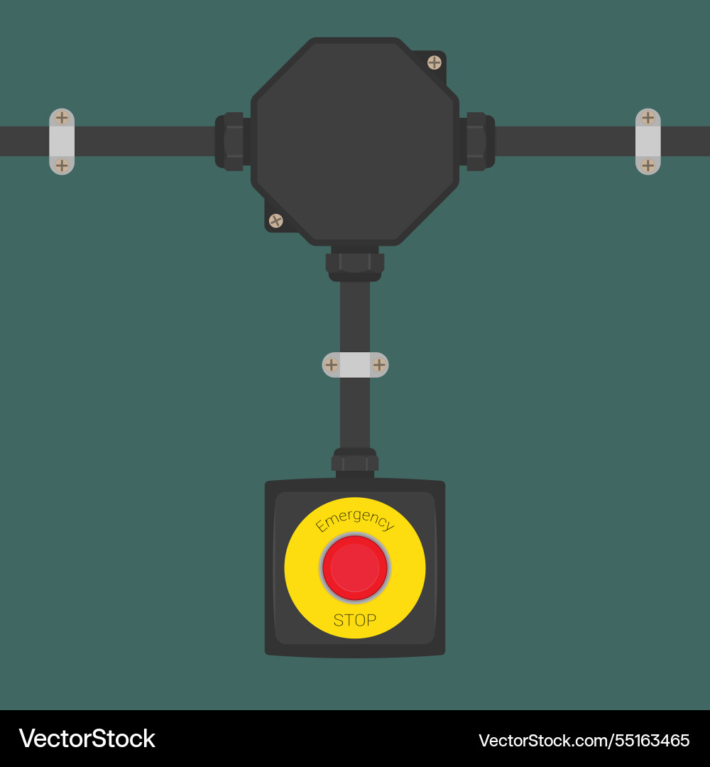 Emergency stop button and a conduit system vector image