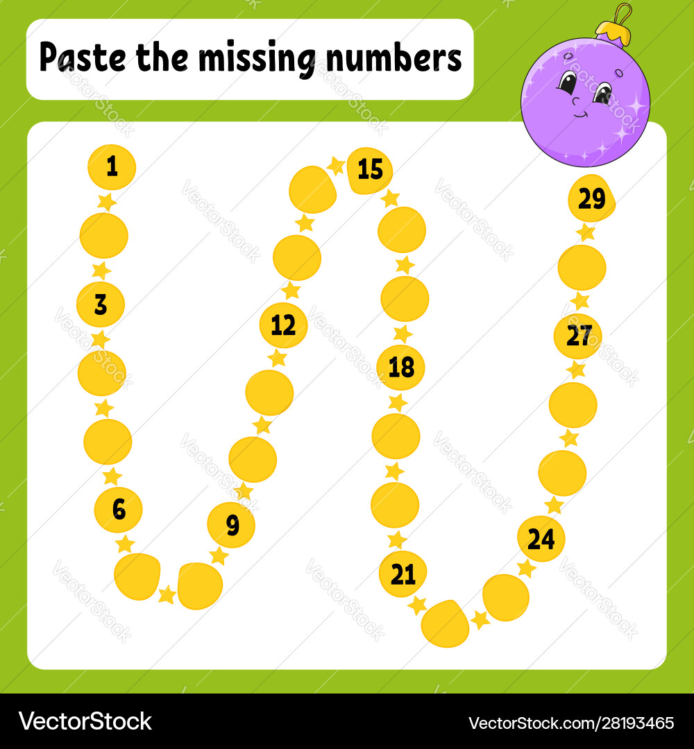 Paste missing numbers handwriting practice vector image