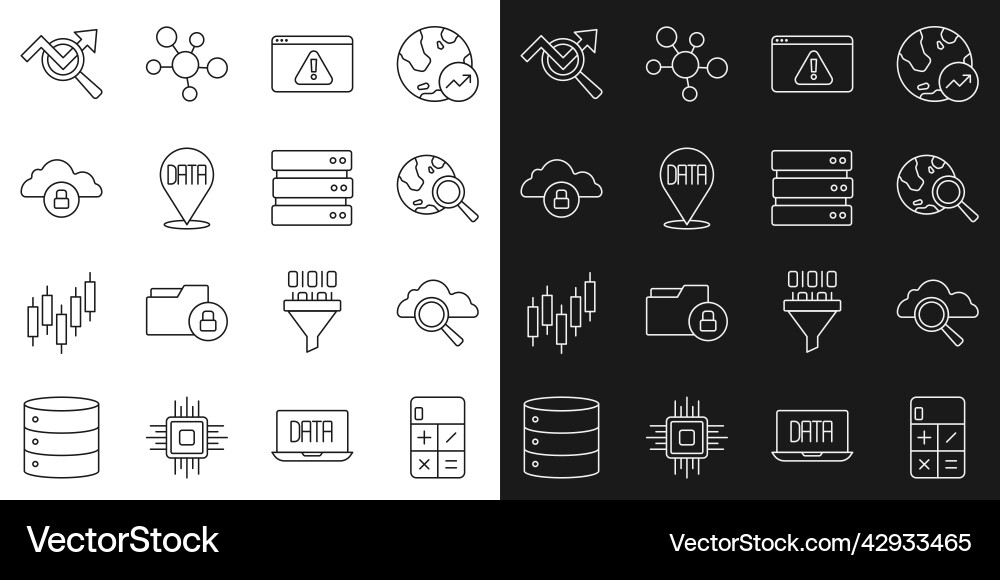 Set line calculator search cloud computing globe Set line calculator search cloud computing globe vector image