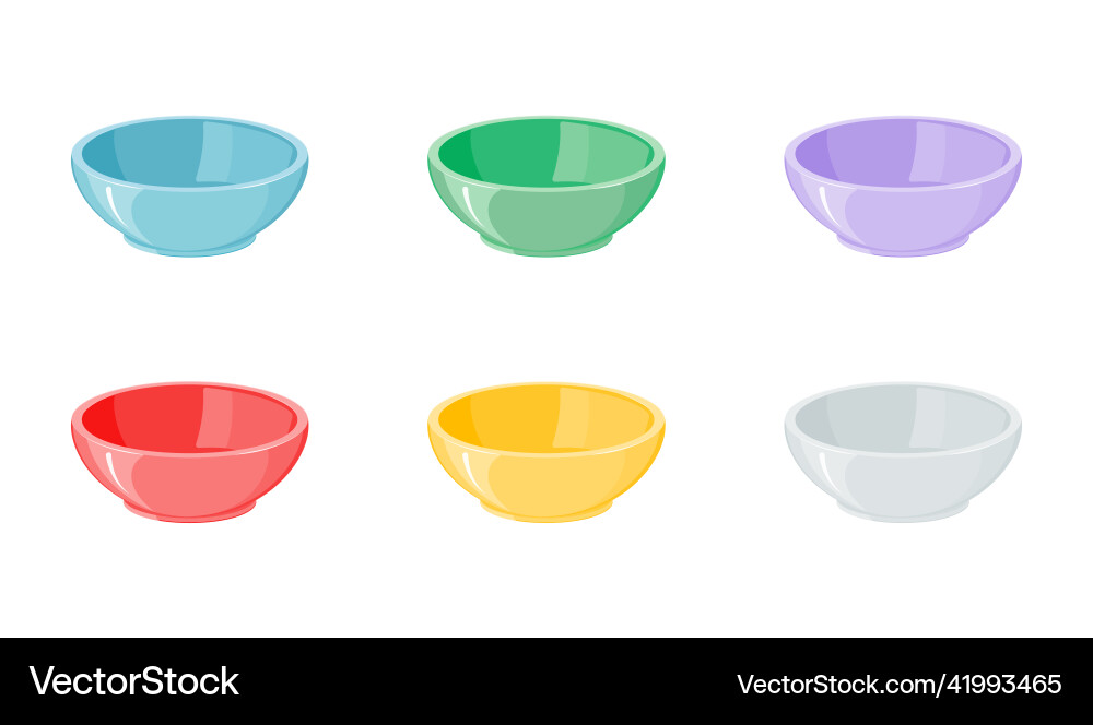 Set of empty multi-colored deep bowls Set of empty multi-colored deep bowls vector image