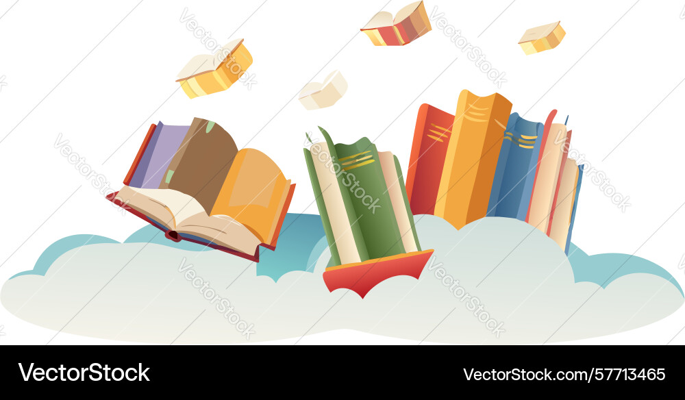 Stack of open books with pages fluttering symbol vector image