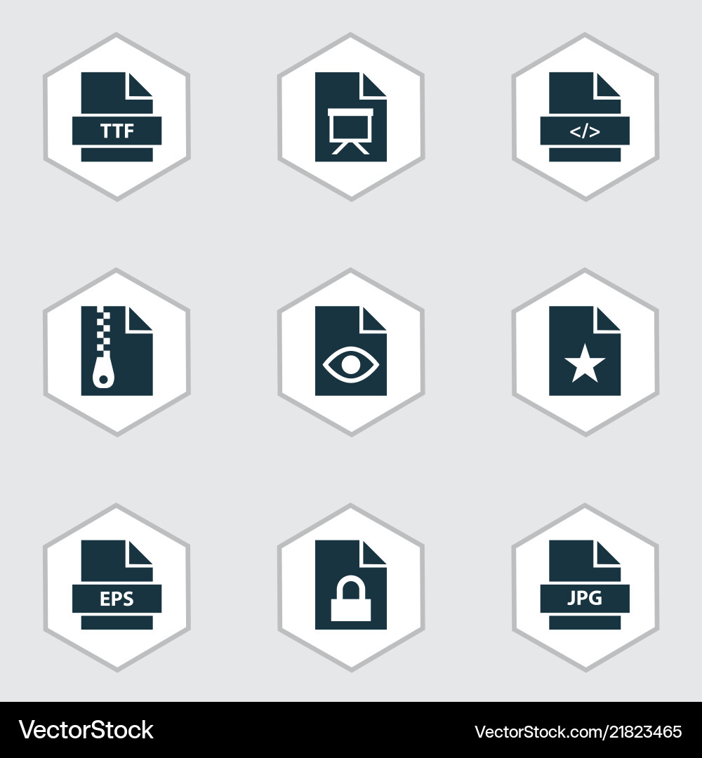 Types icons set with organize folio code Types icons set with organize folio code Vector Image