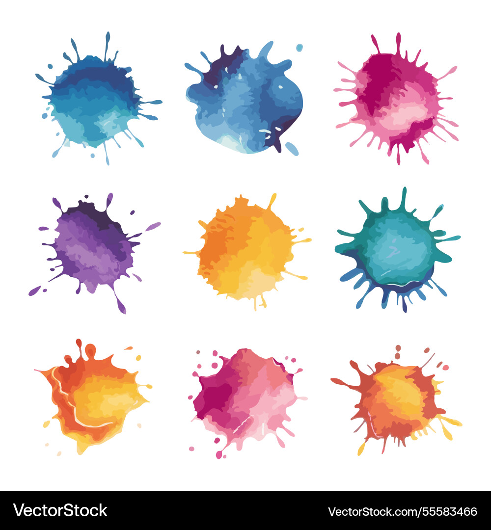 A collection of dynamic ink splashes in different Vector Image