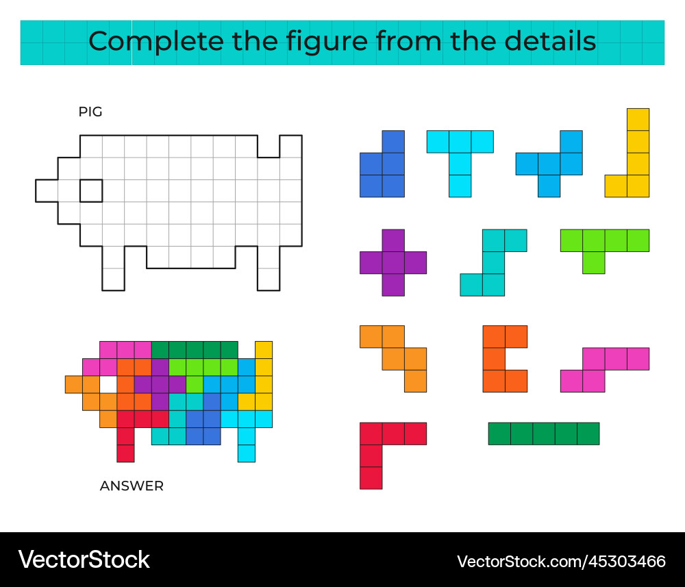 Complete the figure puzzle game with pig Complete the figure puzzle game with pig vector image