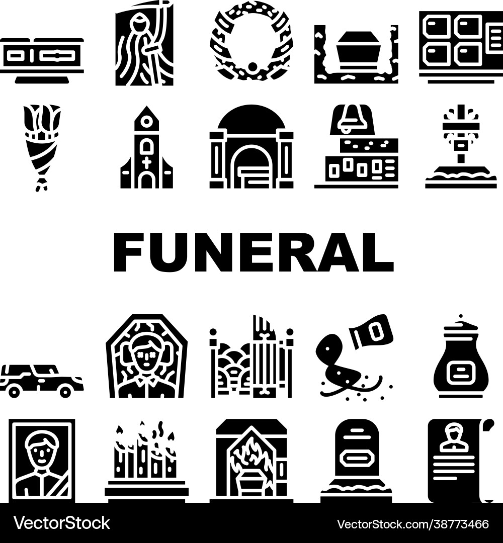 Funeral dead ceremony collection icons set Funeral dead ceremony collection icons set vector image