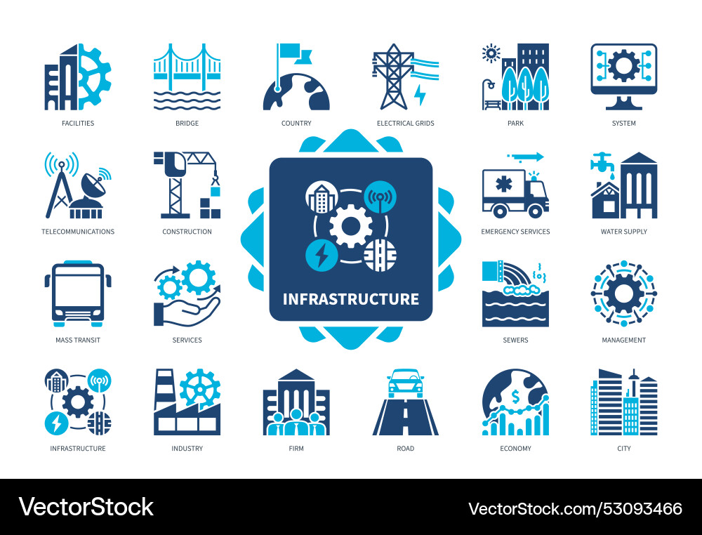 Infrastructure solid icon set Royalty Free Vector Image