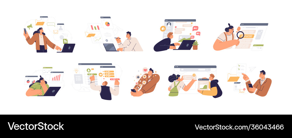 People working with big data analyzing People working with big data analyzing vector image