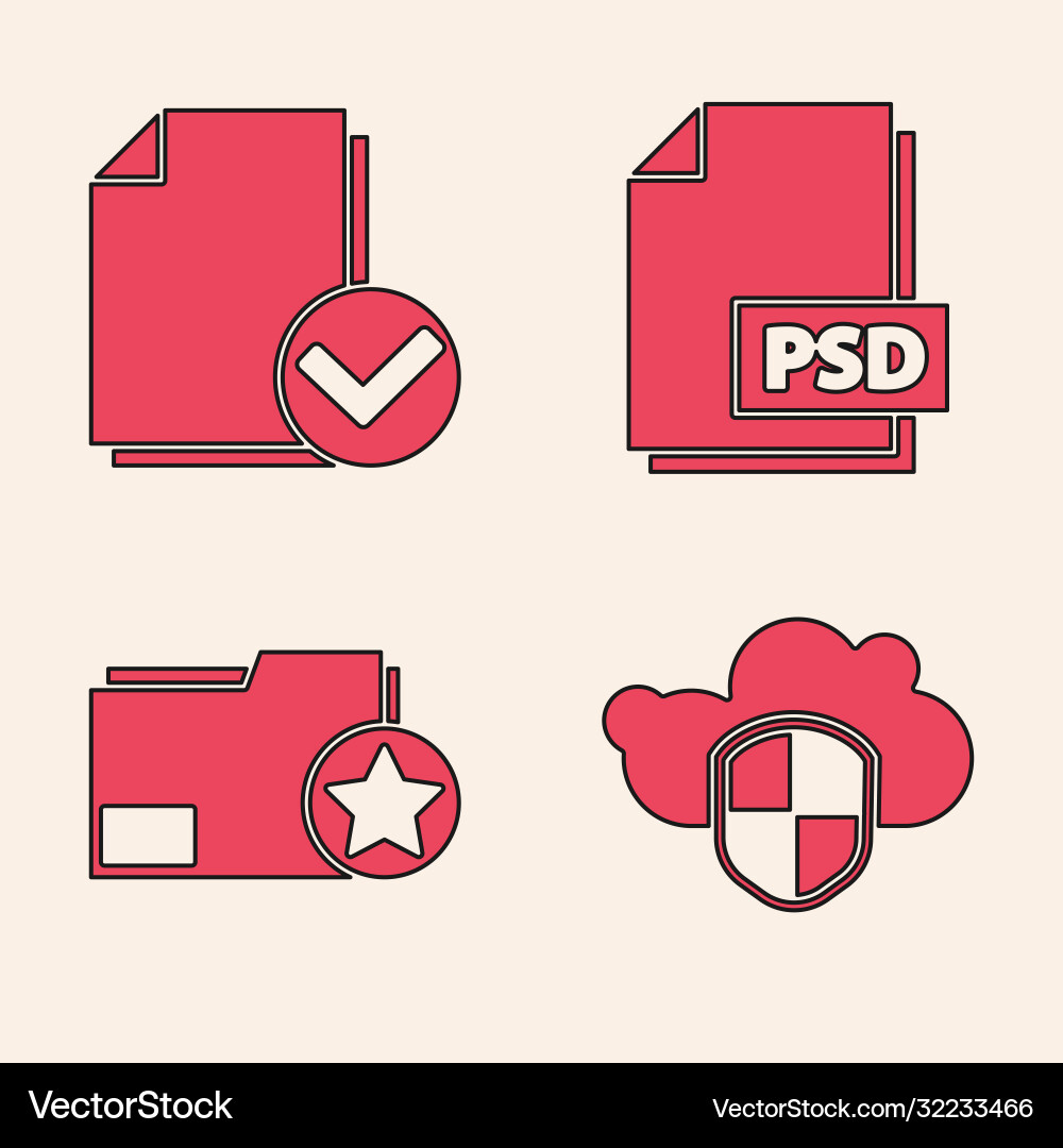 Set cloud and shield document check mark psd Vector Image