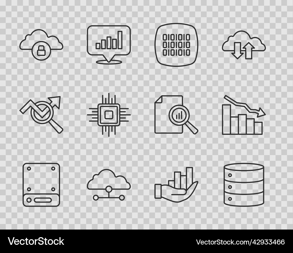 Set line server binary code network cloud Set line server binary code network cloud vector image