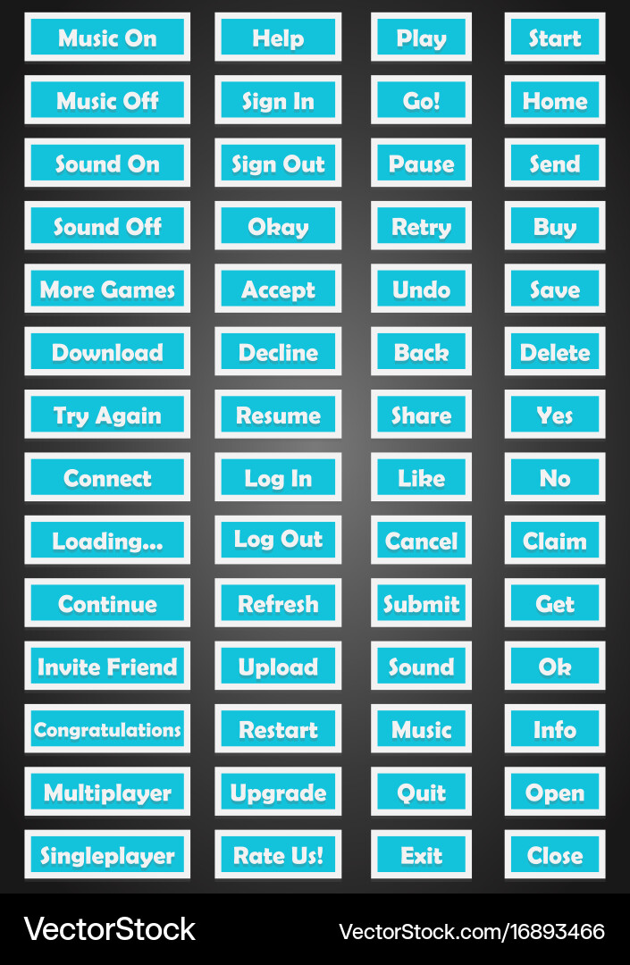 Set of text game buttons in flat style vector image