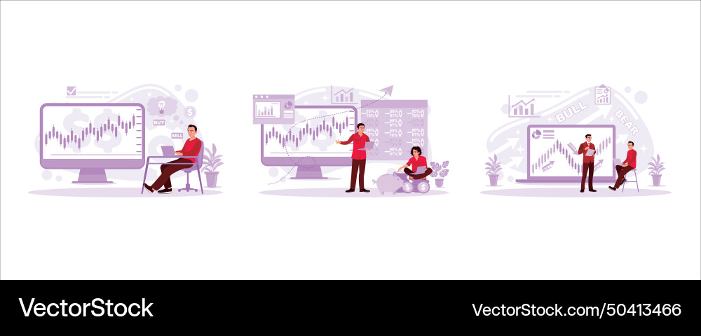 Stock trader concept analyzing data to make Stock trader concept analyzing data to make vector image