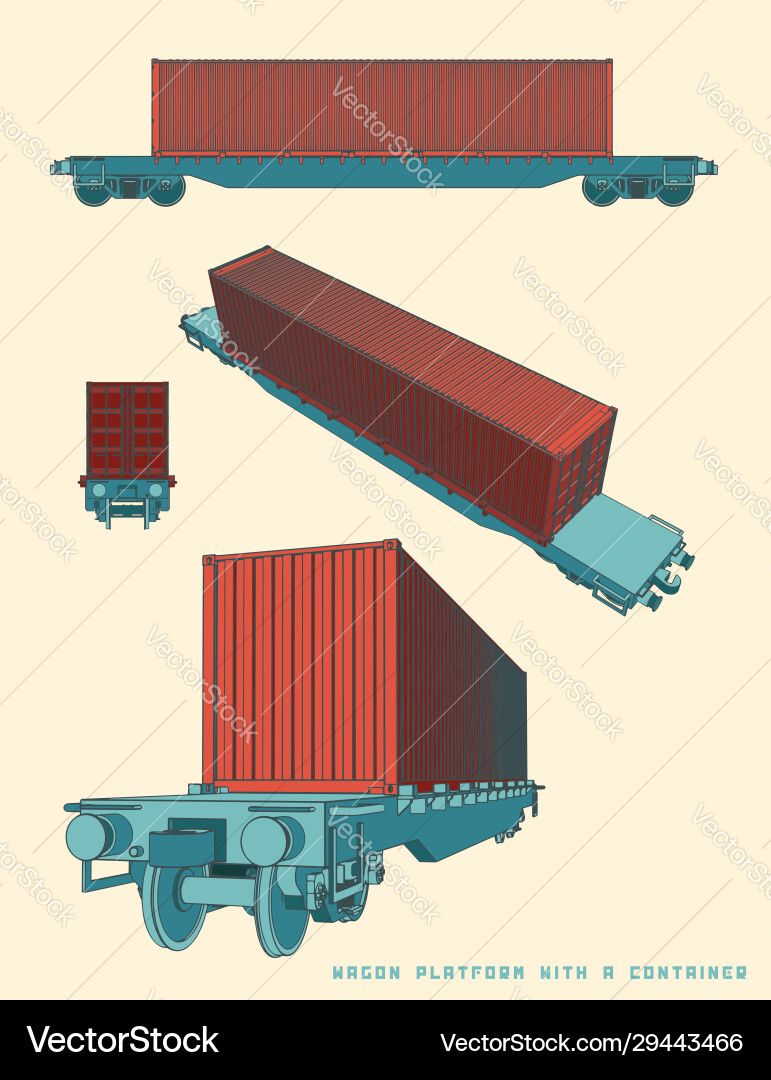 Wagon platform with a container Vector Image