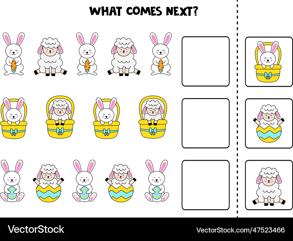 What comes next game with easter sheep and rabbits Vector Image