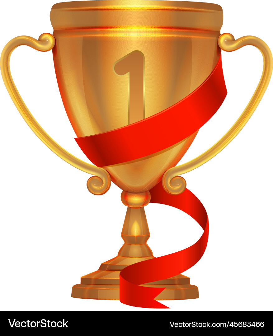Winner trophy cup realistic golden award with red Winner trophy cup realistic golden award with red vector image