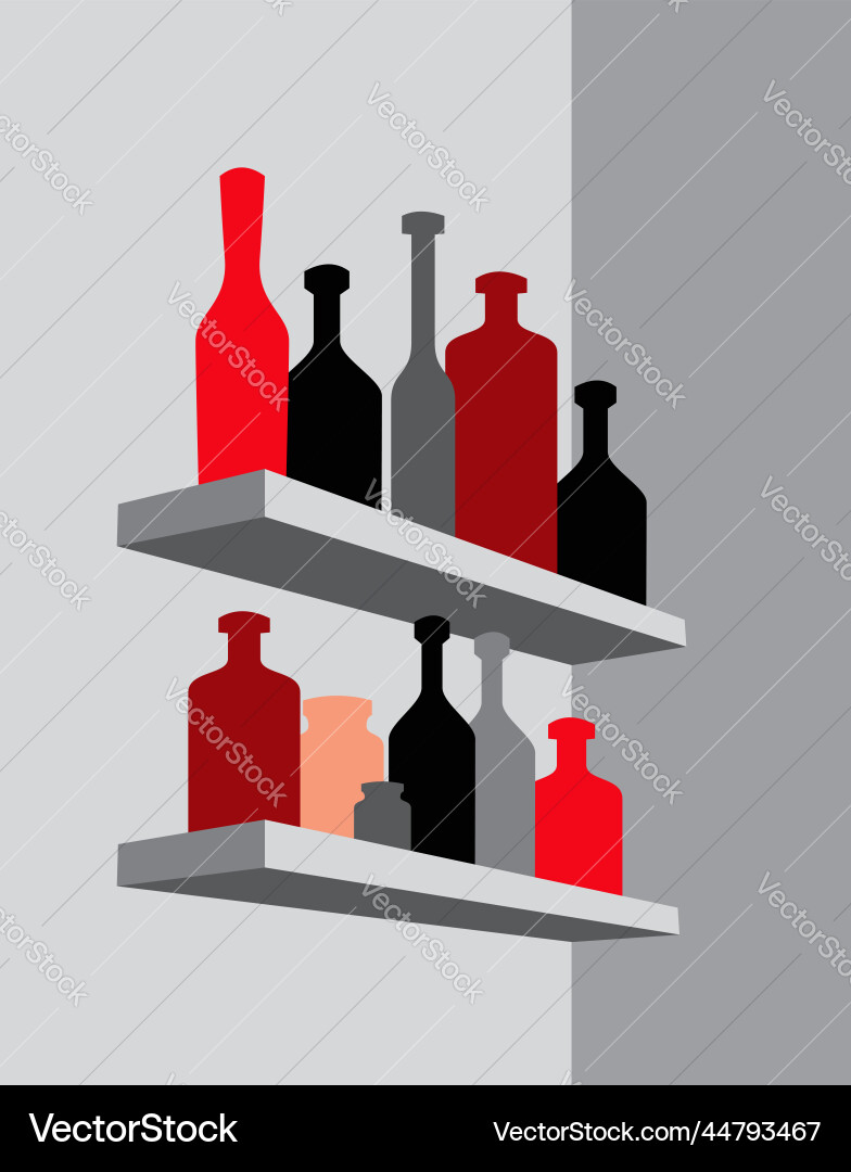 Collection of bottles on the shelf Collection of bottles on the shelf vector image