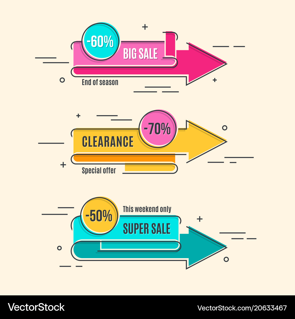 Flat linear promotion arrow banner scroll price Flat linear promotion arrow banner scroll price vector image