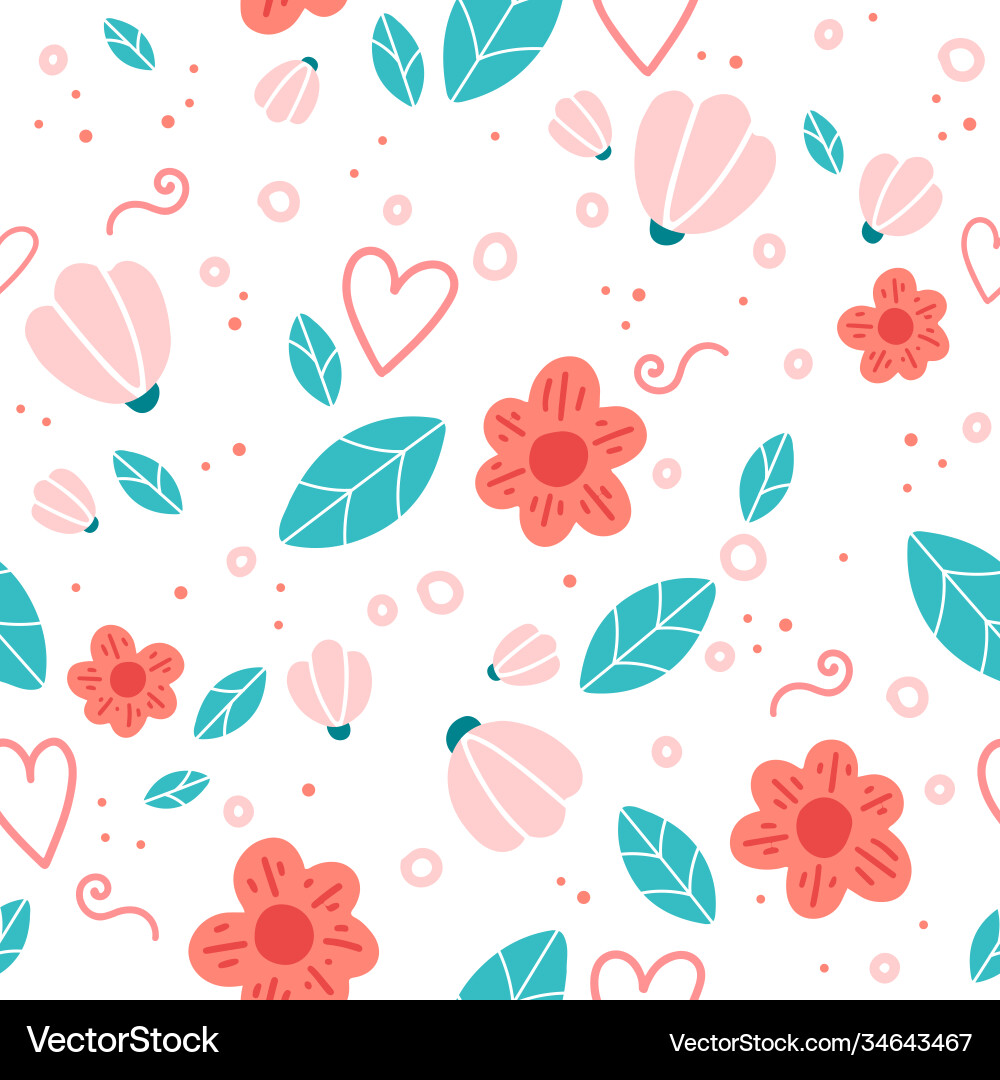 Floral seamless pattern with doodle flowers Floral seamless pattern with doodle flowers vector image