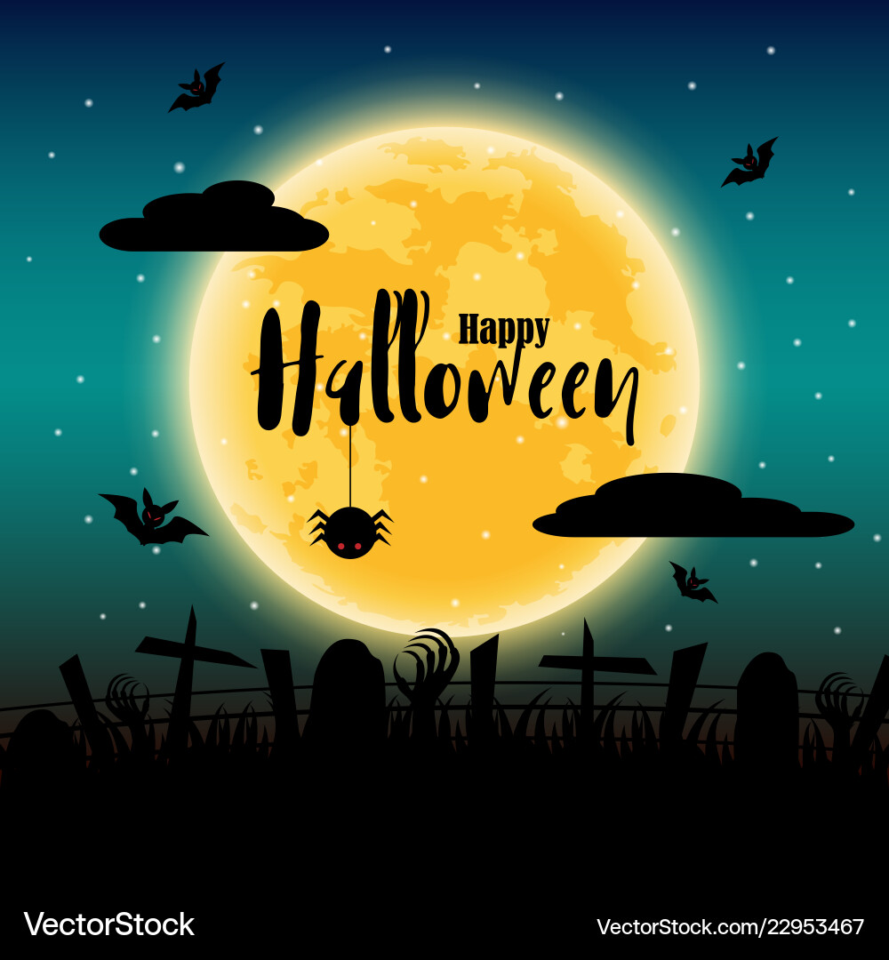 Happy halloween mit Vollmond im Hintergrund Happy halloween mit Vollmond im Hintergrund vektorbild