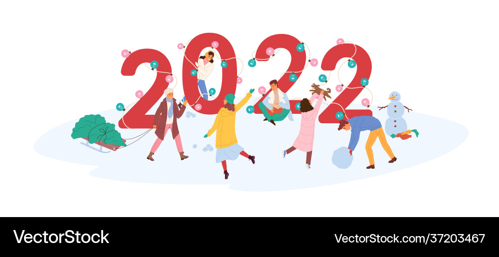 Happy tiny people celebrating new year 2022 Happy tiny people celebrating new year 2022 vector image