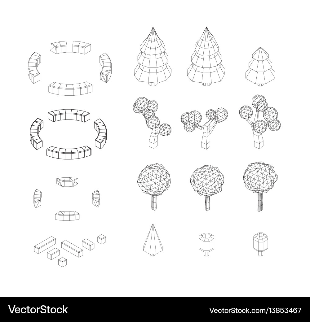 Isometric tree set landscape constructor Isometric tree set landscape constructor vektorbild