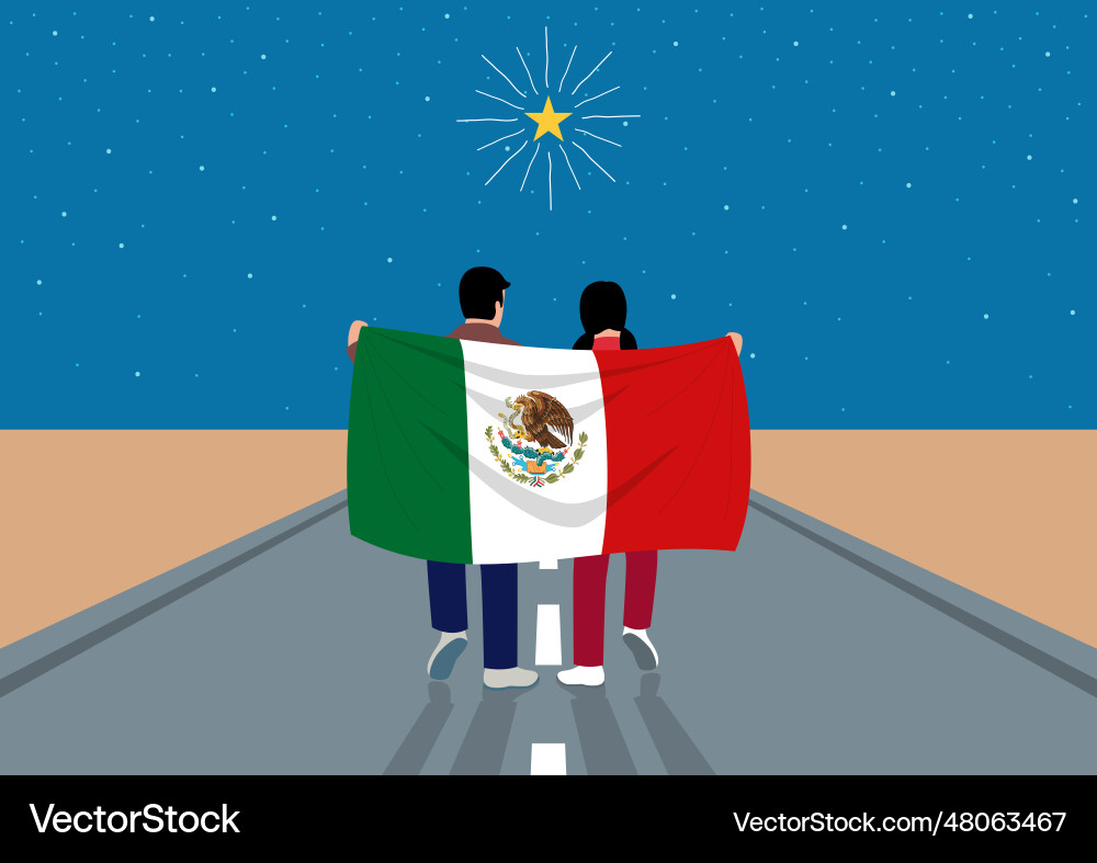 Junge und Mädchen halten die Flagge von mexico während Junge und Mädchen halten die Flagge von mexico während vektorbild