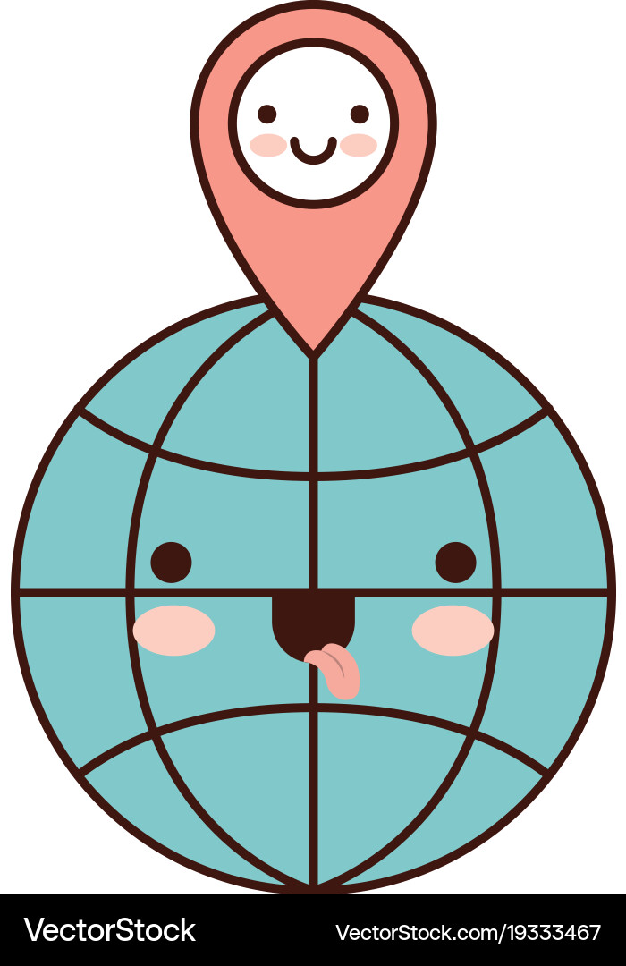 Kawaii world globe and map pointer on top vector image