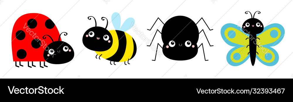 Ladybug ladybird bee bumblebee butterfly spider Ladybug ladybird bee bumblebee butterfly spider vector image