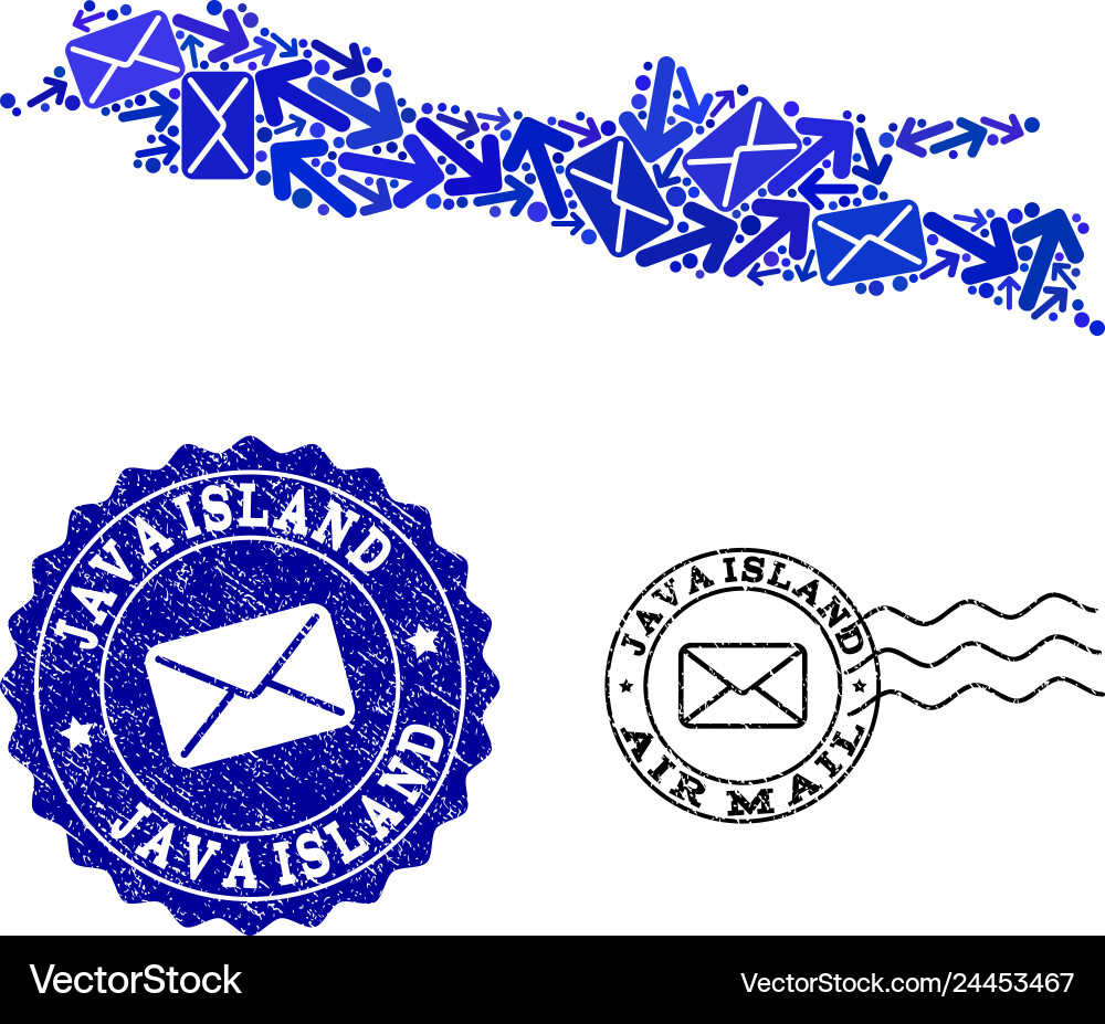 Mail routes collage of mosaic map java island Mail routes collage of mosaic map java island vector image